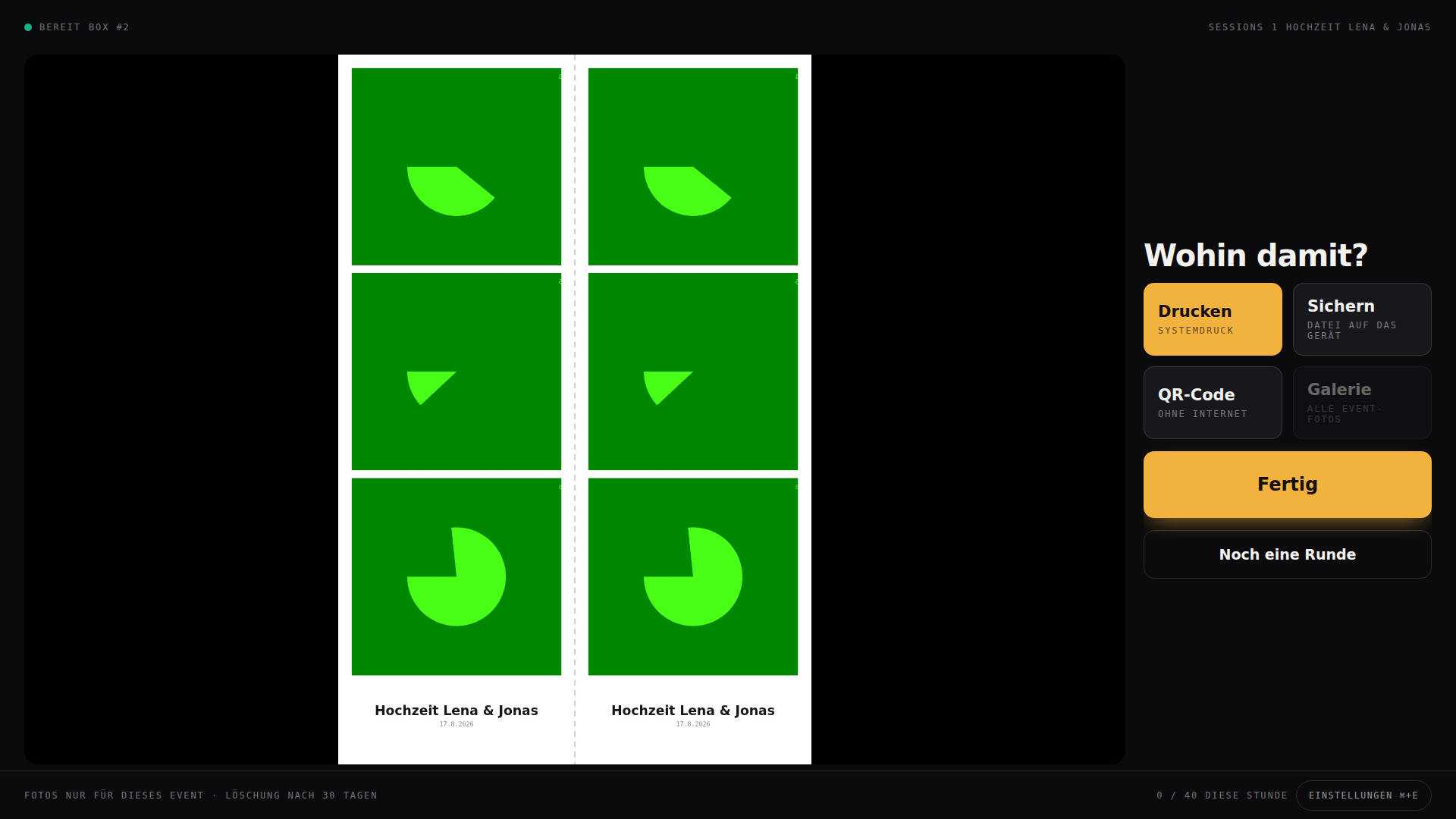 Booth-Screen: Ausgabe