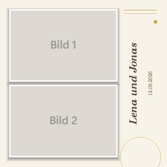 Quadrat · Zwei Bilder, Titel quer · 15 × 15 — Druckvorlage
